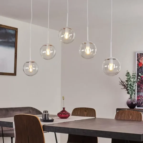 hofstein Suspension Mesas Blanc, 5 lumières* Lampes En Verre