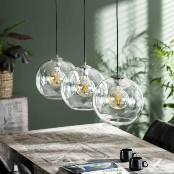 hofstein Suspension Minhe Argent Oxydé, 3 lumières* Lampes En Verre