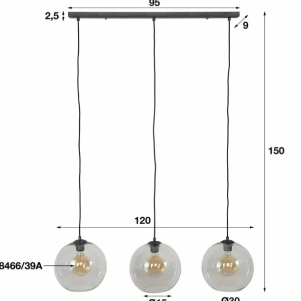 hofstein Suspension Minhe Argent Oxydé, 3 lumières* Lampes En Verre