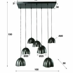 hofstein Suspension Mirror Nickel mat, Noir, 7 lumières* Lampes Modernes