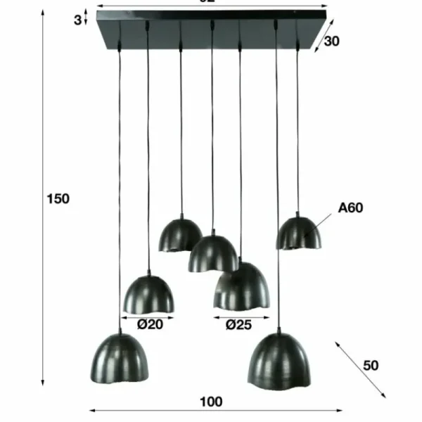 hofstein Suspension Mirror Nickel mat, Noir, 7 lumières* Lampes Modernes