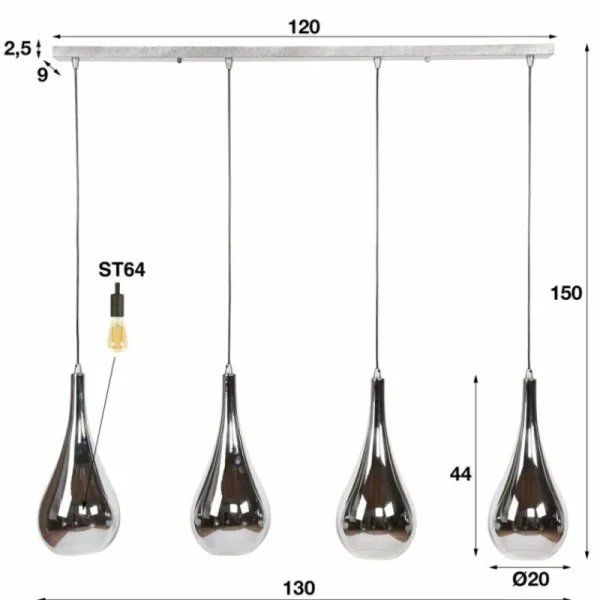 hofstein Suspension Missirola Argenté, 4 lumières* Lampes En Verre