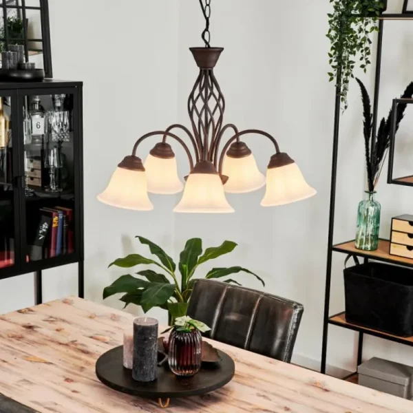 hofstein Suspension Mosquerito Rouille, 5 lumières* Lampes En Verre
