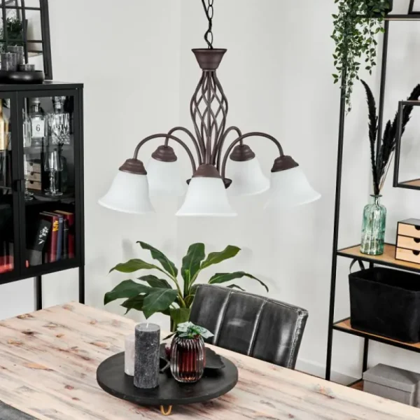 hofstein Suspension Mosquerito Rouille, 5 lumières* Lampes En Verre