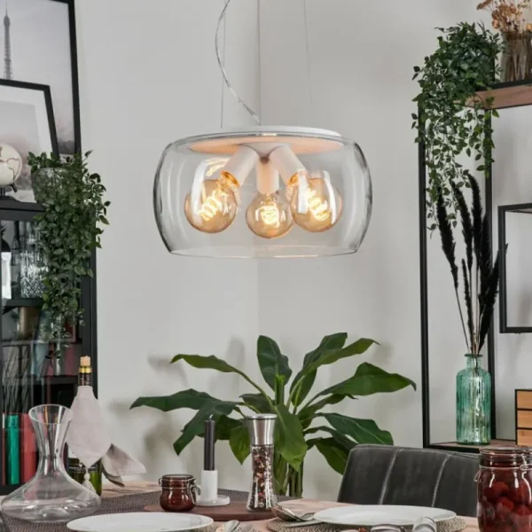 hofstein Suspension Palibatz Blanc, 3 lumières* Lampes En Verre