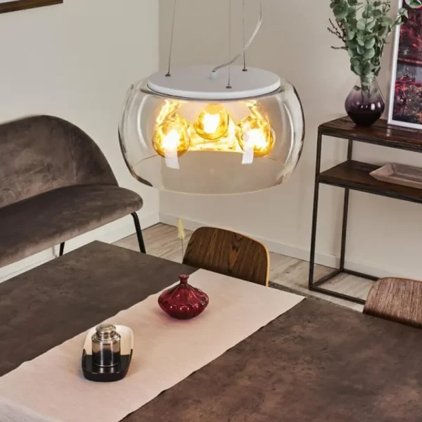 hofstein Suspension Palibatz Blanc, 3 lumières* Lampes En Verre