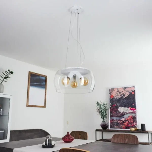 hofstein Suspension Palibatz Blanc, 3 lumières* Lampes En Verre