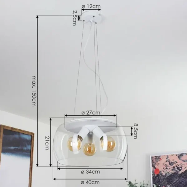 hofstein Suspension Palibatz Blanc, 3 lumières* Lampes En Verre