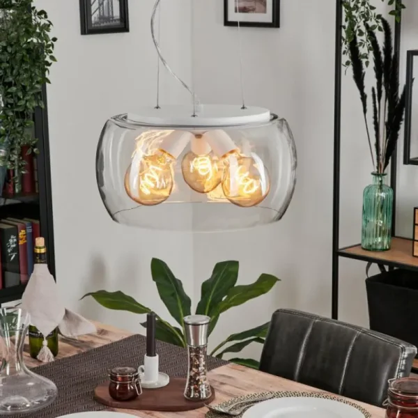 hofstein Suspension Palibatz Blanc, 3 lumières* Lampes En Verre