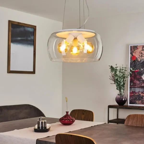 hofstein Suspension Palibatz Blanc, 3 lumières* Lampes En Verre