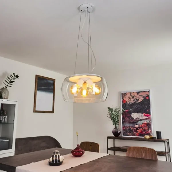 hofstein Suspension Palibatz Blanc, 3 lumières* Lampes En Verre