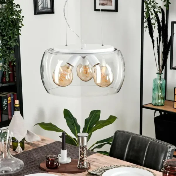hofstein Suspension Palibatz Blanc, 3 lumières* Lampes En Verre