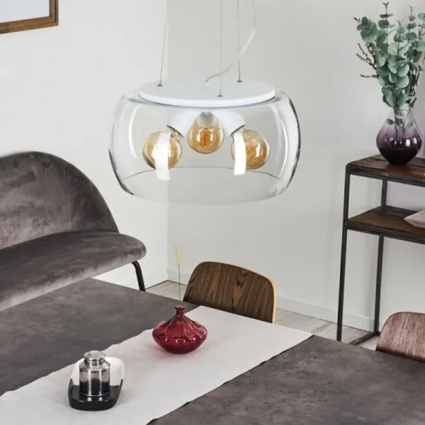 hofstein Suspension Palibatz Blanc, 3 lumières* Lampes En Verre