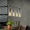 hofstein Suspension Pompehuis Acier brossé, 4 lumières* Lampes En Verre