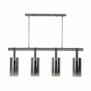 hofstein Suspension Pompehuis Acier brossé, 4 lumières* Lampes En Verre