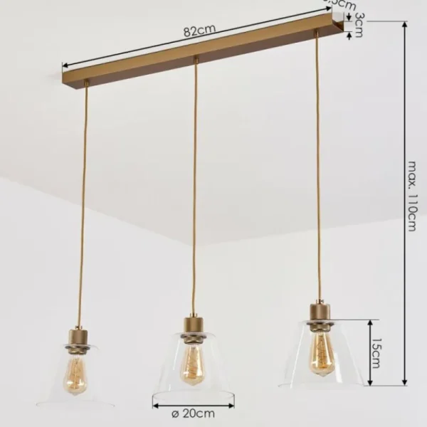 hofstein Suspension Puestito Bronze, Or, 3 lumières* Lampes En Verre