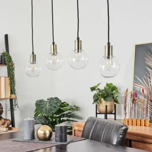 hofstein Suspension Quento Noir doré, 4 lumières* Lampes En Verre