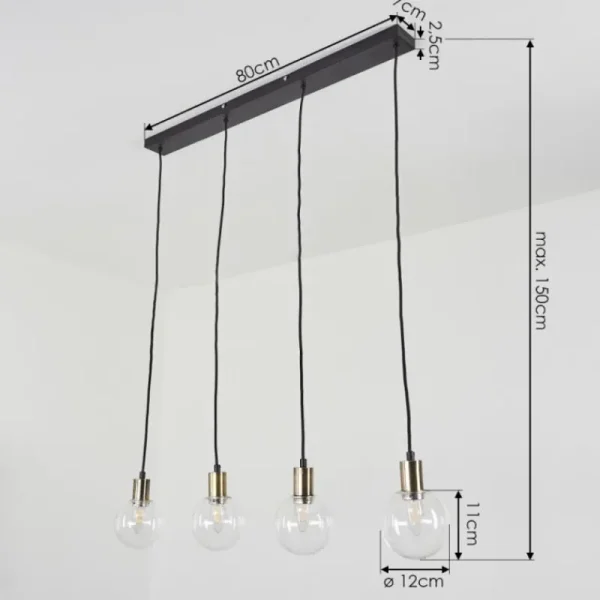 hofstein Suspension Quento Noir doré, 4 lumières* Lampes En Verre