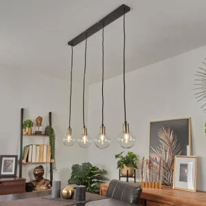 hofstein Suspension Quento Noir doré, 4 lumières* Lampes En Verre