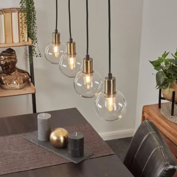 hofstein Suspension Quento Noir doré, 4 lumières* Lampes En Verre
