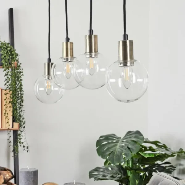 hofstein Suspension Quento Noir doré, 4 lumières* Lampes En Verre