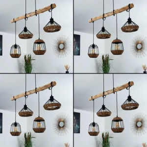 hofstein Suspension Ramon Bois clair, Noir, 4 lumières* Lampes Modernes