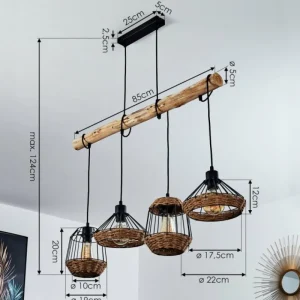 hofstein Suspension Ramon Bois clair, Noir, 4 lumières* Lampes Modernes