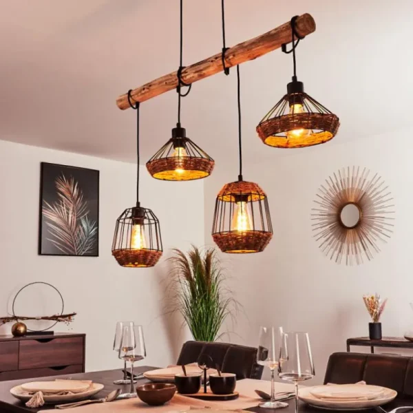 hofstein Suspension Ramon Bois clair, Noir, 4 lumières* Lampes Modernes