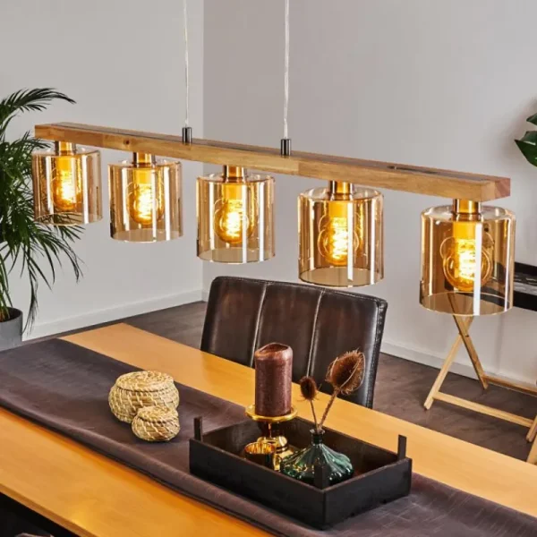 hofstein Suspension Saltaire Bois clair, Argenté, 5 lumières* Lampes Modernes