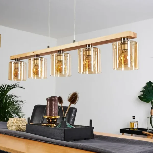 hofstein Suspension Saltaire Bois clair, Argenté, 5 lumières* Lampes Modernes