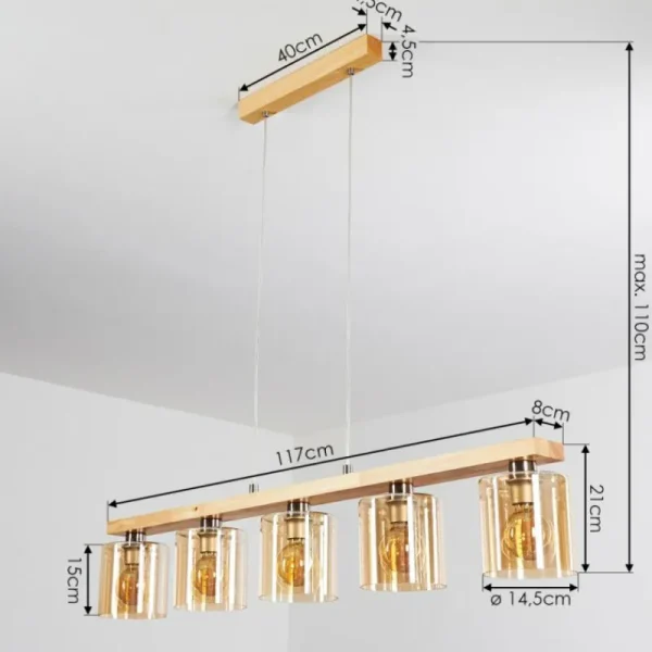 hofstein Suspension Saltaire Bois clair, Argenté, 5 lumières* Lampes Modernes