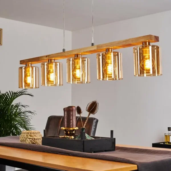hofstein Suspension Saltaire Bois clair, Argenté, 5 lumières* Lampes Modernes