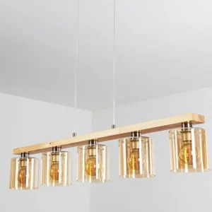 hofstein Suspension Saltaire Bois clair, Argenté, 5 lumières* Lampes Modernes