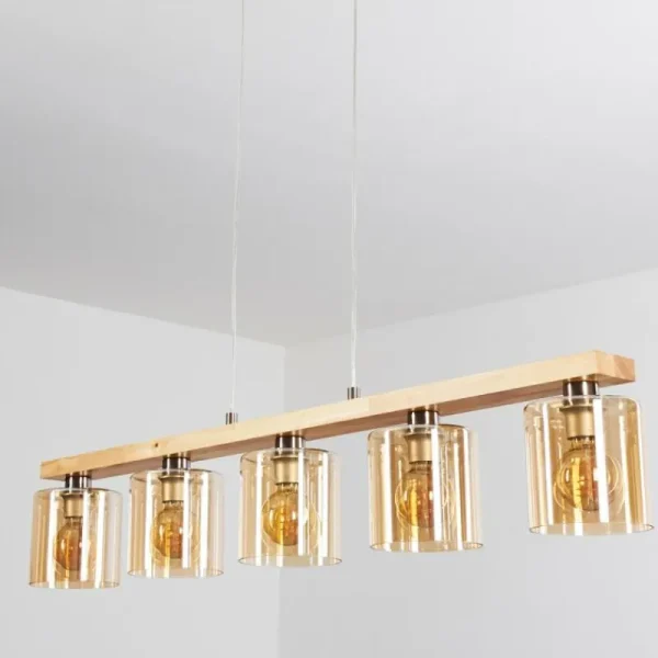 hofstein Suspension Saltaire Bois clair, Argenté, 5 lumières* Lampes Modernes