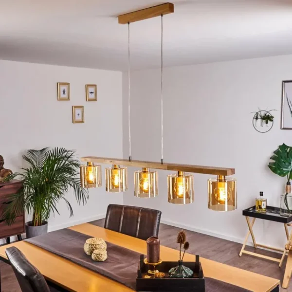 hofstein Suspension Saltaire Bois clair, Argenté, 5 lumières* Lampes Modernes