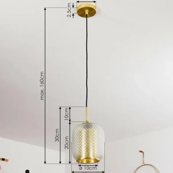 hofstein Suspension Scone Or, Laiton, 1 lumière* Lampes En Verre