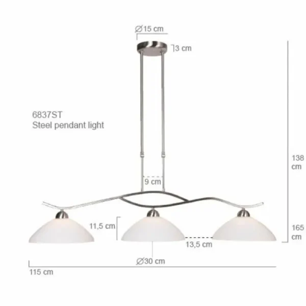 Luminaires Steinhauer Suspension Steinhauer CAPRI Acier inoxydable, 3 lumières* Lampes En Verre