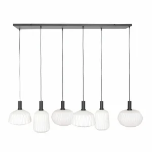 Luminaires Steinhauer Suspension Steinhauer Verre Nervuré Noir, 6 lumières* Lampes En Verre