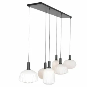 Luminaires Steinhauer Suspension Steinhauer Verre Nervuré Noir, 6 lumières* Lampes En Verre