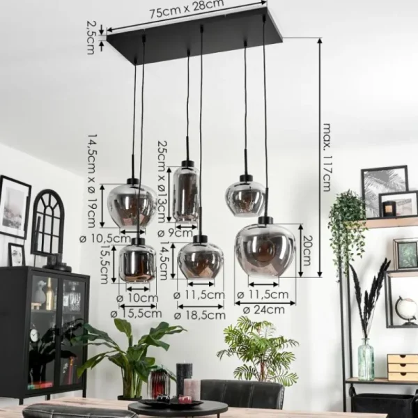 hofstein Suspension Talok Fumé, 6 lumières* Lampes Modernes