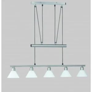 Luminaires Trio Suspension Trio 3751 Acier inoxydable, Nickel mat, 5 lumières* Lampes En Verre