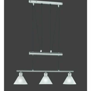 Luminaires Trio Suspension Trio 3751 Acier inoxydable, Nickel mat, 3 lumières* Lampes En Verre