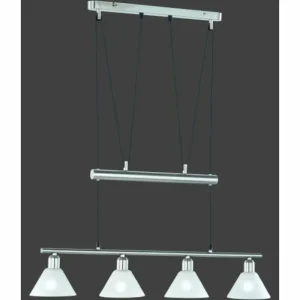 Luminaires Trio Suspension Trio 3751 Acier inoxydable, Nickel mat, 4 lumières* Lampes En Verre