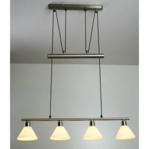 Luminaires Trio Suspension Trio 3751 Acier inoxydable, Nickel mat, 4 lumières* Lampes En Verre