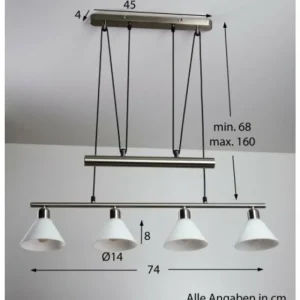 Luminaires Trio Suspension Trio 3751 Acier inoxydable, Nickel mat, 4 lumières* Lampes En Verre