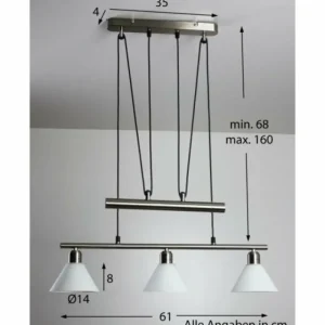 Luminaires Trio Suspension Trio 3751 Acier inoxydable, Nickel mat, 3 lumières* Lampes En Verre