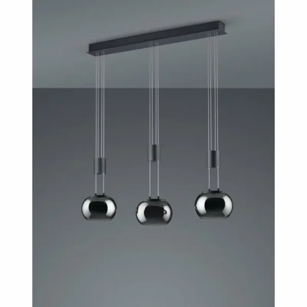 Luminaires Trio Suspension Trio Madison LED Noir, 3 lumières* Lampes En Verre