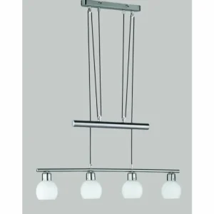 Luminaires Trio Suspension Trio-Leuchten Freddy LED Nickel mat, 4 lumières* Lampes En Verre