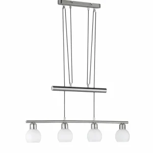 Luminaires Trio Suspension Trio-Leuchten Freddy LED Nickel mat, 4 lumières* Lampes En Verre