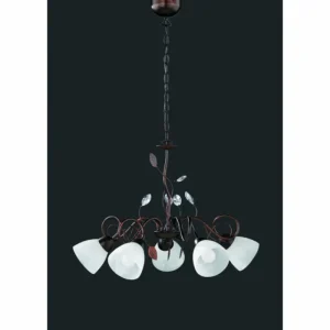 Luminaires Trio Suspension Trio-Leuchten Traditio Brun foncé, Rouille, 5 lumières* Lampes En Verre